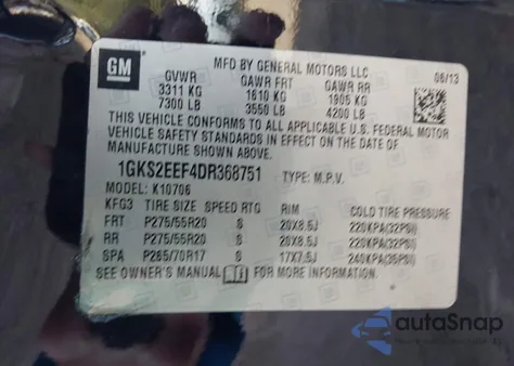 2013 GMC Yukon Denali from USA, damaged, VIN 1GKS2EEF4DR368751